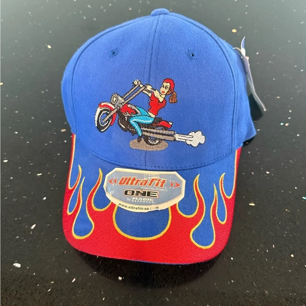 Blue and Red Motorcycle Graphic Cap